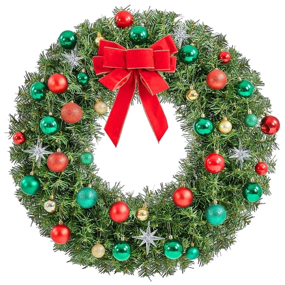 Alden Design 30in Artificial Christmas Wreath with 110 LED Lights, Green