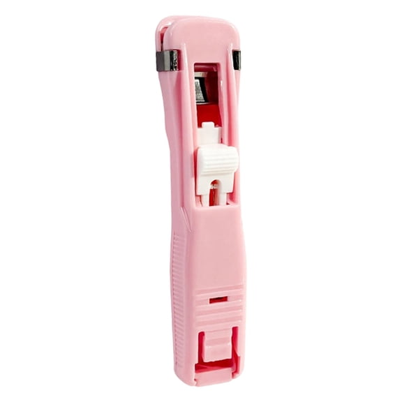 Portable Binder Clip Stapler, Mini Push Stapler Clamp Staplers, Handheld Paper Clam Clip Dispenser for Seal Chip Bags, Sort Craft Supplies, Pink