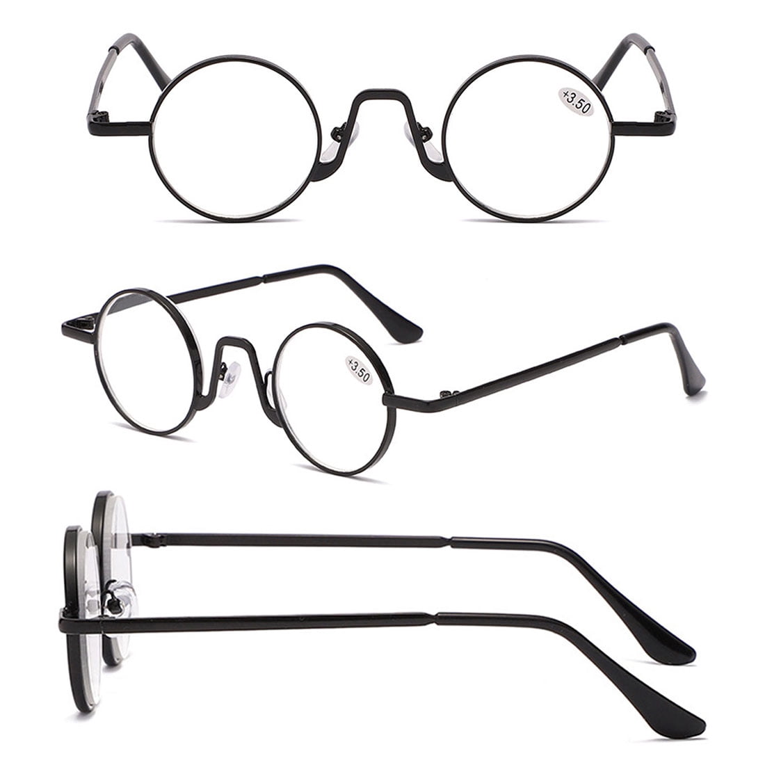 KOOSUFA Small Round Metal Reading Glasses 3.00 Blue Light Blocking Women Men Retro Eyeglasses Readers Eyewear Black