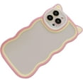 thumbnail image 6 of Compatible with iPhone Case for Women/Girls, Cute Candy Color 3D Cat Ears Curly Wave Anti-Scratch Shockproof Soft Phone Case for iPhone 12 Pro, Pink-Yellow, 6 of 6