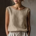 thumbnail image 4 of GERsome Womens Tank Tops Lace Trim Summer Vacation Casual T-Shirts Loose Fit Sleeveless Crew Neck Shirts Khaki Size M, 4 of 7