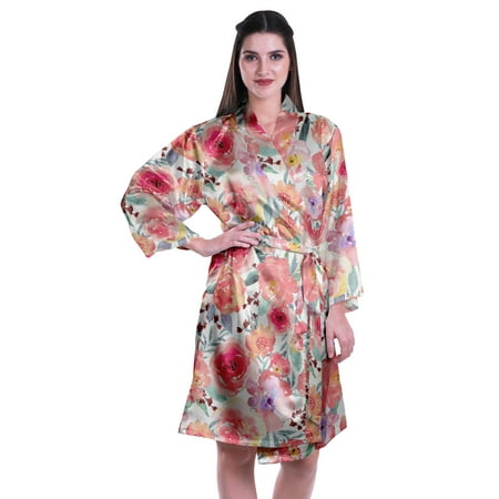 

Moomaya Printed Womens Kimono Robes Short Satin Silk Bridal Robe Loungewear