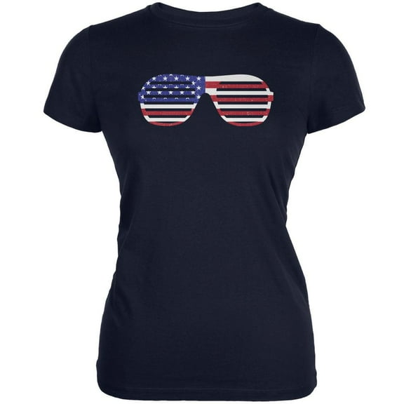 4th of July American Shutter Shades Navy Juniors Soft T-Shirt - 2X-Large