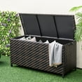 thumbnail image 1 of Gymax Tightly-Woven Rattan Deck Box w/ Polyester Liner Universal Wheels & Gas Strut Brown, 1 of 10