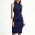 thumbnail image 3 of Admvng Womens Dress Summer Casual Solid Crew Neck Bow Detail Sleeveless Office formal Events Dresses, 3 of 7