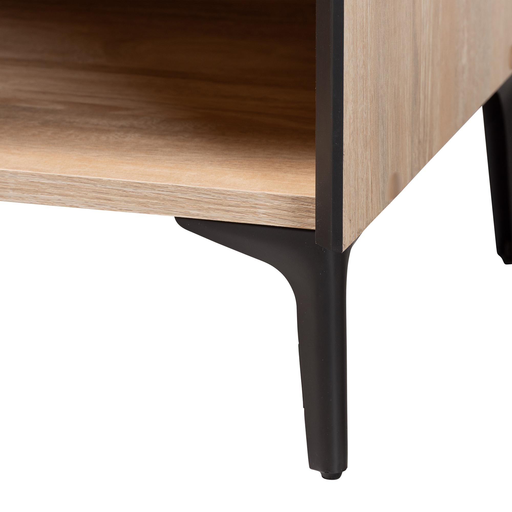 Baxton Studio Malcolm Mid-Century Shoe Cabinet, 8-Shelf, Oak Brown