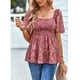 thumbnail image 2 of Top de manga corta para mujer, camisa fruncida con cintura elástica, Top de moda con dobladillo suelto Jacquard, 2 of 8