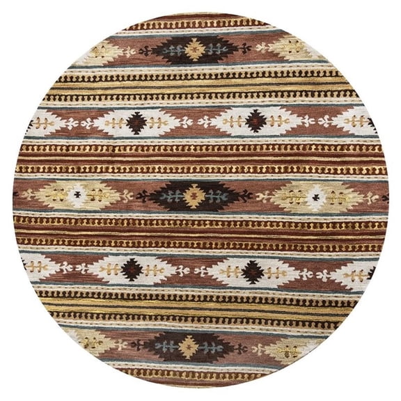 Alora Decor Ryder 10' Round Tribal Multi/Brown/Blue/Gold/Khaki Hand-Tufted Rug
