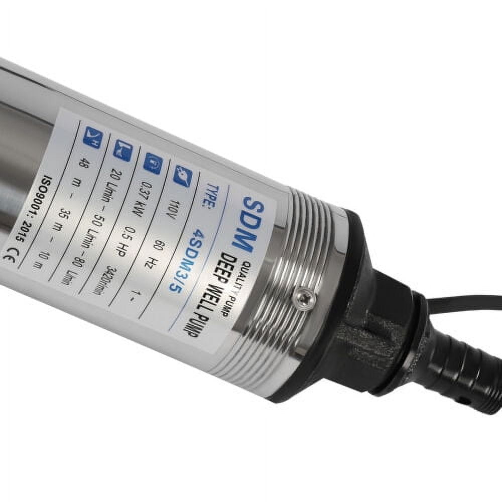 110v Submersible Deep Well Water Pump Large Range Stainless Steel 370w 0.5hp
