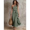 thumbnail image 3 of Womens Solid One Shoulder Sleeveless Ruffle Long Maxi Dress - Mint Green, 3 of 3