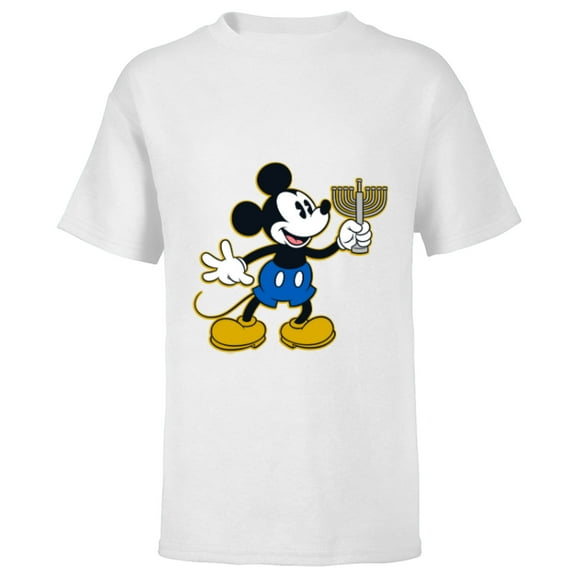 Disney Mickey Mouse Hanukkah Menorah Happy Holidays - Short Sleeve T-Shirt for Kids - Customized-White