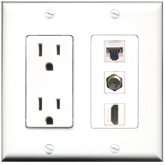 Ultra Spec Cables 15 Amp Power Outlet 1 Port HDMI 1 Port USB A-A 1 Port Cat5e Wall Plate