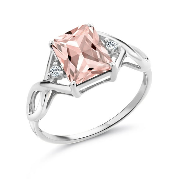 Gem Stone King 2.04 Ct Octagon Peach Simulated Morganite White Topaz 925 Sterling Silver Ring (Size 7)