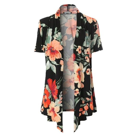 MixMatchy Women's Floral Pattern Lightweight Front Open Front Short Sleeve Cardigan