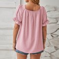 thumbnail image 4 of Pincandy Fashion Women's Casual Comfortable Solid Short Sleeved Top Blouse T-Shirt Summer Tops Sqaure Neck Ruffle Sleeve Blouses Babydoll Shirts,Pink,2XL, 4 of 4