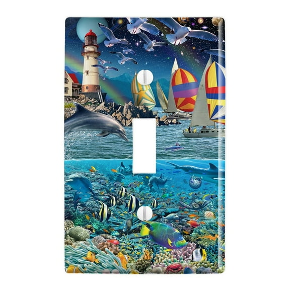 Ocean Shore Lighthouse Beach Slice of Life Plastic Wall Decor Toggle Light Switch Plate Cover