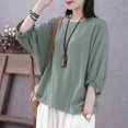 thumbnail image 2 of PIWHJQK 3/4 Length Sleeve Women Tops Cotton Linen Shirts Womens Solid Crew Neck 3/4 Sleeve Linen Loose Casual Pullover Women Blouses, 2 of 6