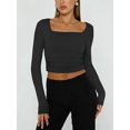 thumbnail image 6 of Womens Square Neck T Shirts Long Sleeve Short Sleeve Tops Fitted Tees Black L, 6 of 9
