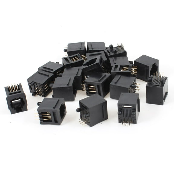 20pcs 180 Degree RJ12 6P6C 6 Pin Network LAN Ethernet PCB Jacks Connector Black