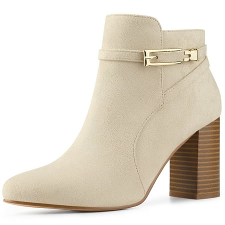 

Unique Bargains Women s Round Toe Buckle Chunky Heel Ankle Booties