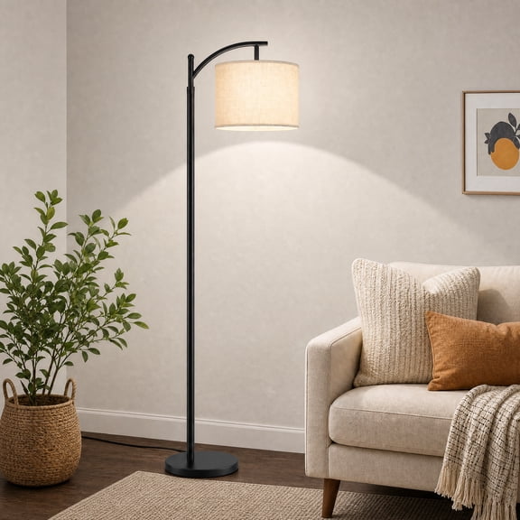 DAYBETTER Floor Lamp, Fabric Shade Standing Lamp with 3 Color Temperature, Foot Switch & Weighted Stable Base, for Living Room, Bedroom