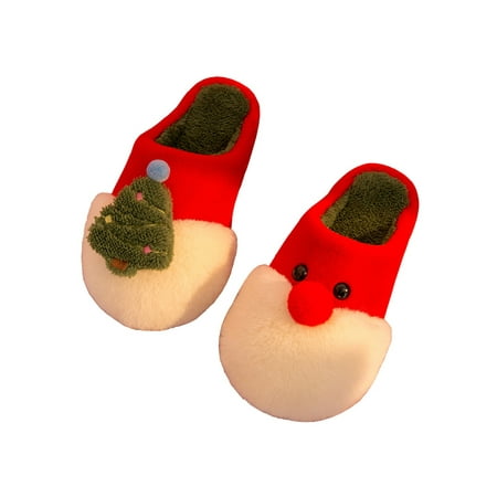 

Difumos Womens Non-slip Plush Christmas Slippers Breathable Slip On Indoor Casual Home Shoes Red 8.5-9