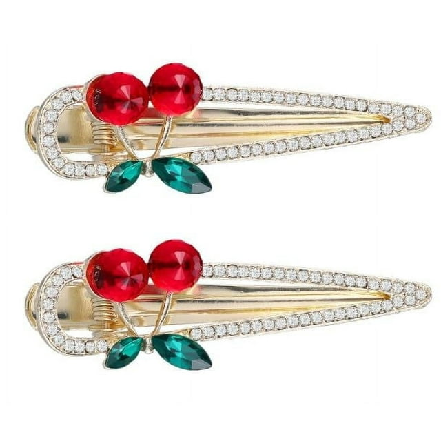 2 pinzas para el pelo de cereza dulce con diamantes de imitación de cereza y fruta, pasadores para el pelo con clip de pico de pato, accesorios para el pelo, clip de cereza brillante para mujeres y ni