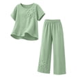 thumbnail image 4 of Aofany Two Piece Sets for Women Cotton Linen Outfits Casual Crew Neck Solid Short Sleeve Top and Wide Leg Pants Set, 4 of 4