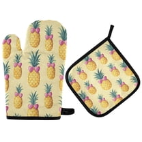 Yayeee Oven Mitts and Pot Holder Set of 4 Heat Resistant Kitchen Gloves Baking Hot Pad, Pineapple Love