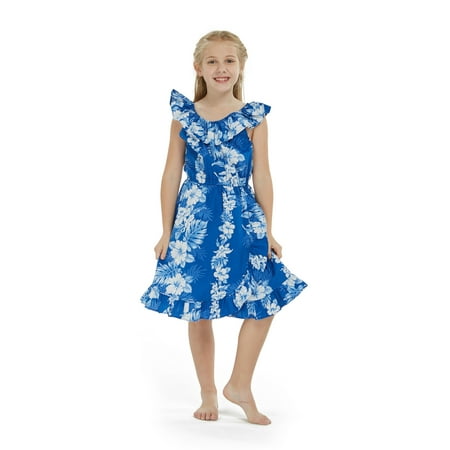 

Made in Hawaii Luau Wrap Ruffle Dress in Line Hibisucs Floral in Assorted Colros
