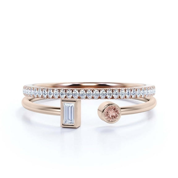 Minimalist Open Band Ring 1.30 Carat Round Cut Morganite And Diamond Moissanite Engagement Ring, Unique Style Ring in 925 Sterling Silver With 18k Rose Gold Plating, Bridal Set, Matching Band