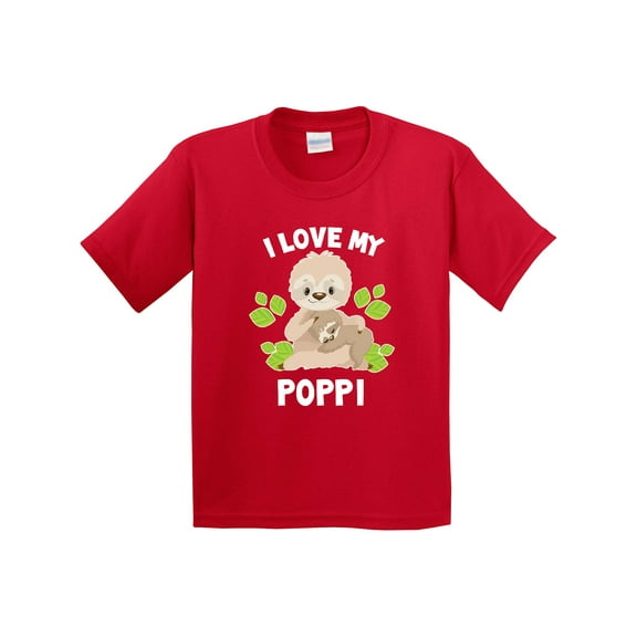 Inktastic Cute Sloth I Love My Poppi with Green Leaves Youth T-Shirt
