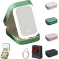 thumbnail image 1 of Rufenpurify/Frontaley Miroir de Maquillage de Voyage, Miroir de Maquillage LED Trois Couleurs Réglable, Miroir LED Portable avec Rangement, Boîte de Rangement avec Lumière et Miroir de Maquillage (Vert), 1 of 7