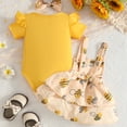 thumbnail image 6 of Karoyedx Toddler Girl Rompers Baby Girl 3 Piece Outfit Set Romper with Ruffle Skirt and Bow Headband Newborn Infant Yellow Size,9-12 Months, 6 of 6