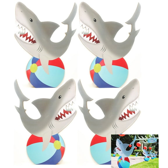 Shark Standees- Set of 4 - Pool Party Cutout Party Decoration