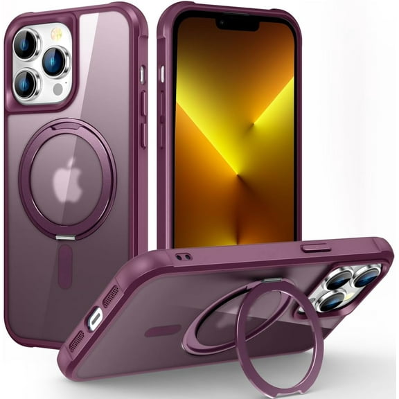 Case for iPhone 12/12 Pro with 360°Rotatable Magnetic Ring Stand Compatible with MagSafe Lightweight and Translucent Matte Back Shockproof Protective Case Men Women Wine