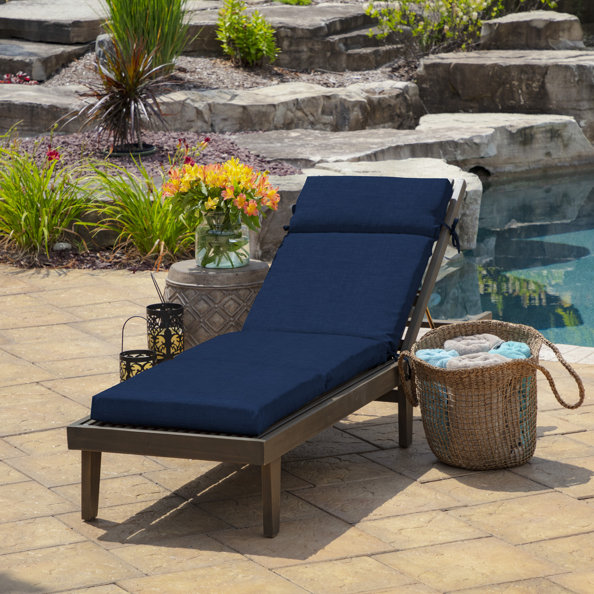 Arden Selections Outdoor Chaise Lounge Cushion 22 x 77, Sapphire Blue Leala - image 3 of 10