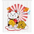 thumbnail image 3 of Ambesonne Japanese Cat Shower Curtain, Fishbones Lucky Cat, 69"Wx84"L, Mustard Black Multicolor, 3 of 3