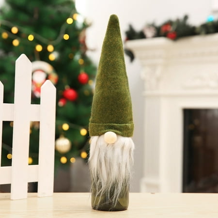 

TKing Fashion Christmas Decoration Faceless Doll Wine Bottle Holder Santa Claus Wine Bag - Green