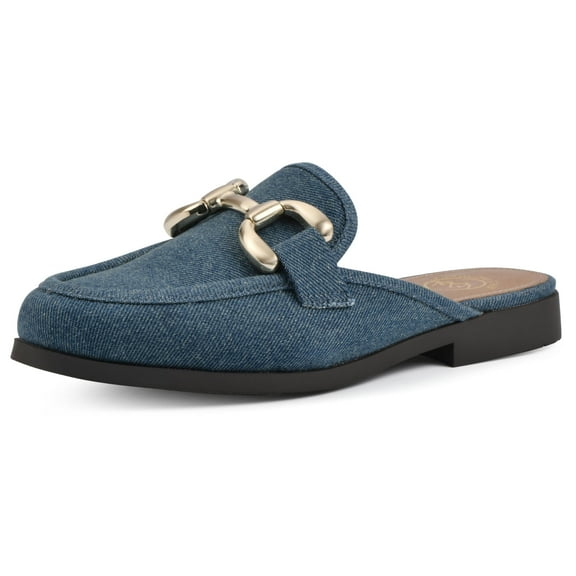 WHITE MOUNTAIN Women's Castor Moc Toe Mule, Vintage.Blue/Fabric, 7.5 M