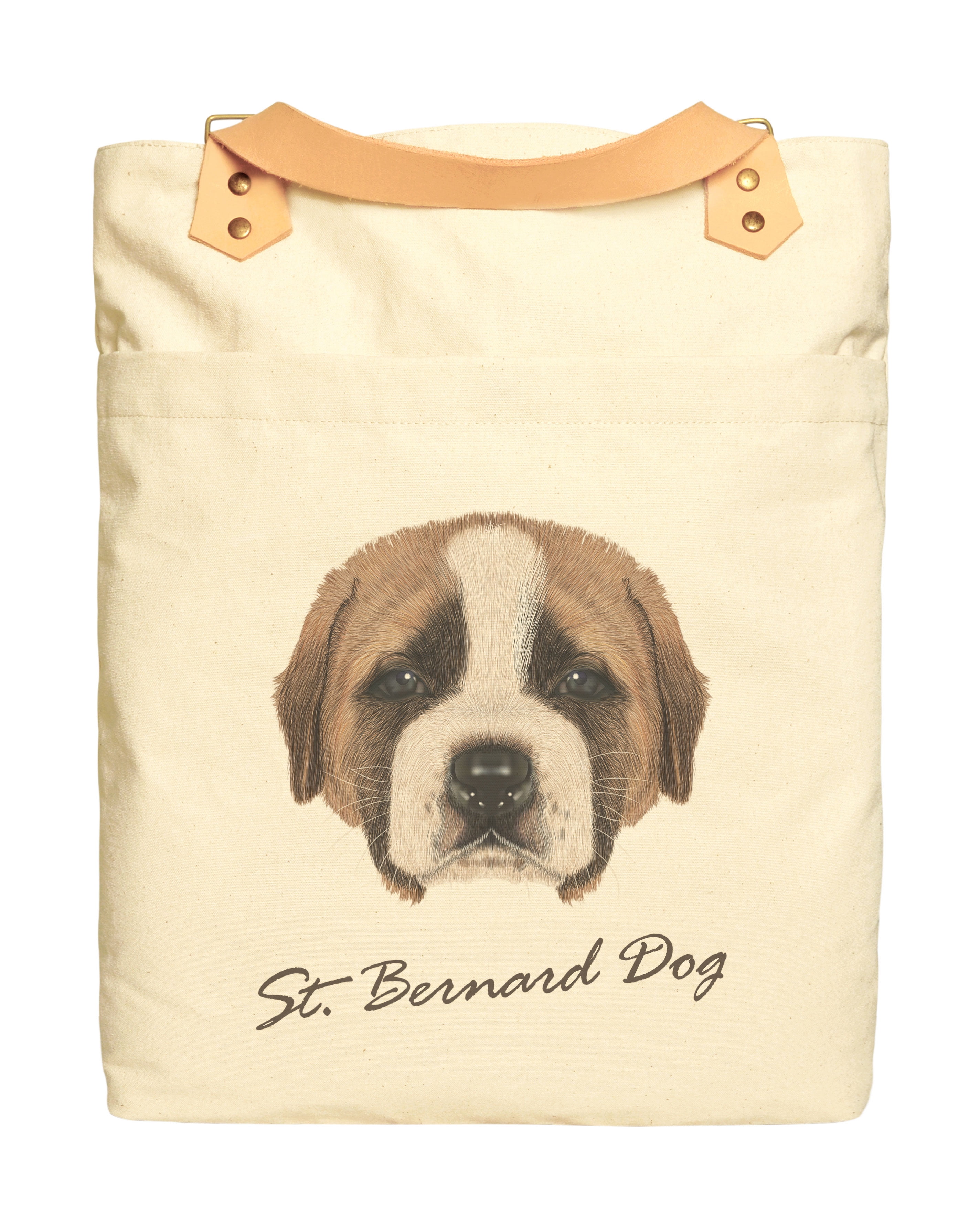 St. Bernard Dog Portrait Print 100 Cotton Canvas Leather Straps