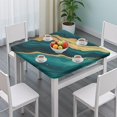 thumbnail image 3 of Teal Marble Gold Line Pattern Square Fitted Tablecloth with Elastic Edge,Square Table Cover,Washable Elastic Table Cover for Home Kitchen Party Decor 36"x36", 3 of 6