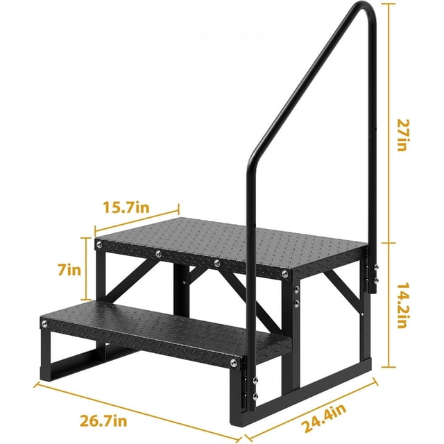 RV Steps with Handrail 2-Step – Heavy Duty Portable Stair for RV, Hot Tub, Pool & Porch with 660 lbs Load Capacity