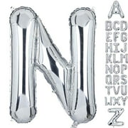 40 Inch Large Letter N Foil Balloons Silver Big Alphabet Mylar Helium Balloon for Birthday Party Decoration Supplies Wedding Decor Girls Custom Word HH(Sliver-N)