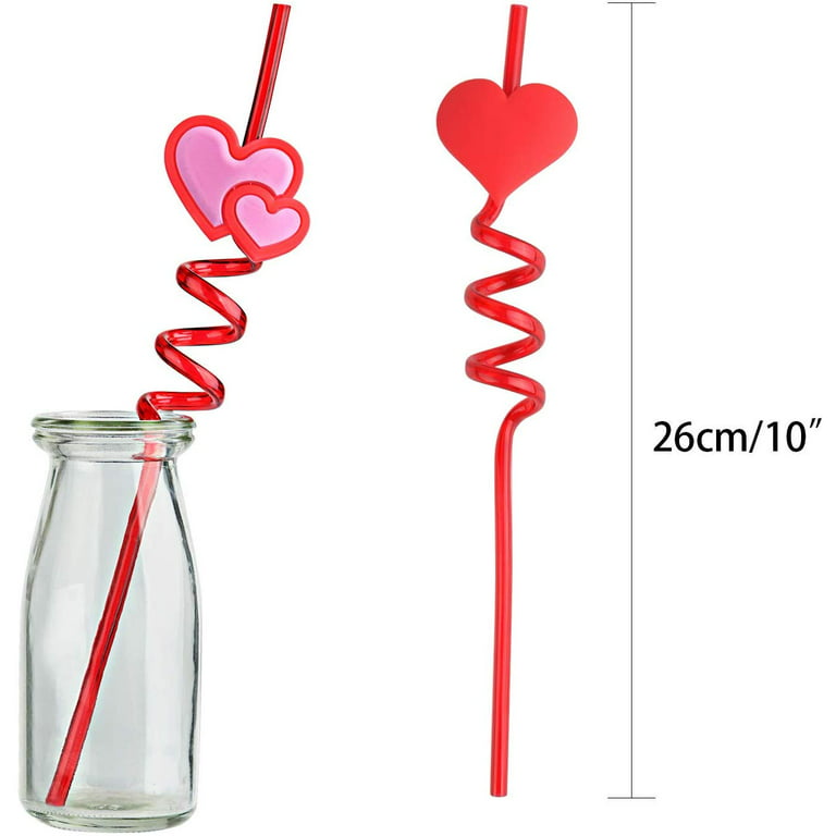 16 PCS Valentines Drinking Straws Reusable Red Love Heart Straws Crazy Loop  Straws Valentine School Party Decor Straws for Valentine's Day Party  Wedding Bachelorette Party Supplies Favors
