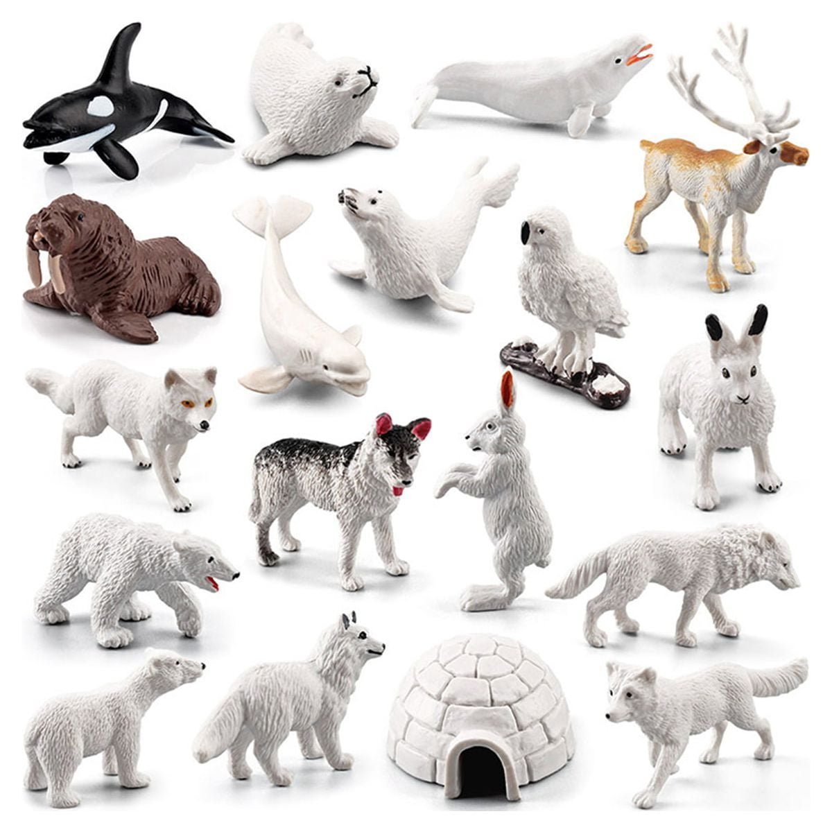 Atopoler Mini Arctic Animals Toys Set 17PCS Polar Animal Figurines for Toddlers Plastic Arctic Tundra Deer Toy Animal Small White Bear Arctic Fox Kids