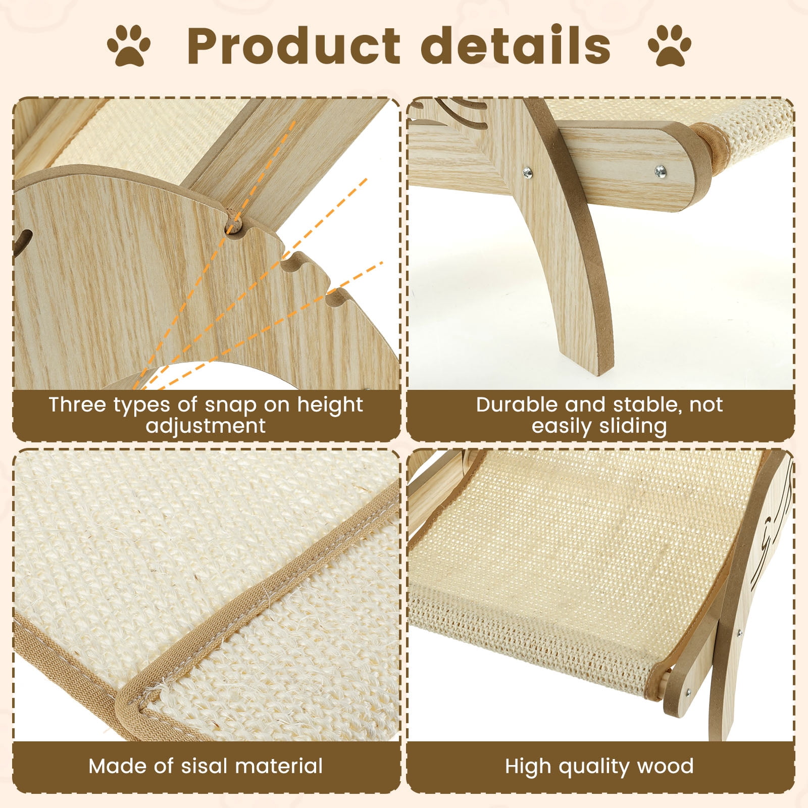Threns Cat Hammock Bed Wooden Cat Bed Floor Standing Breathable Cat Chair,with Sisal Scratcher,Pet Resting Hammock, Gift for Cats and Small Dogs,15.21" x 13.65" x 11.31"