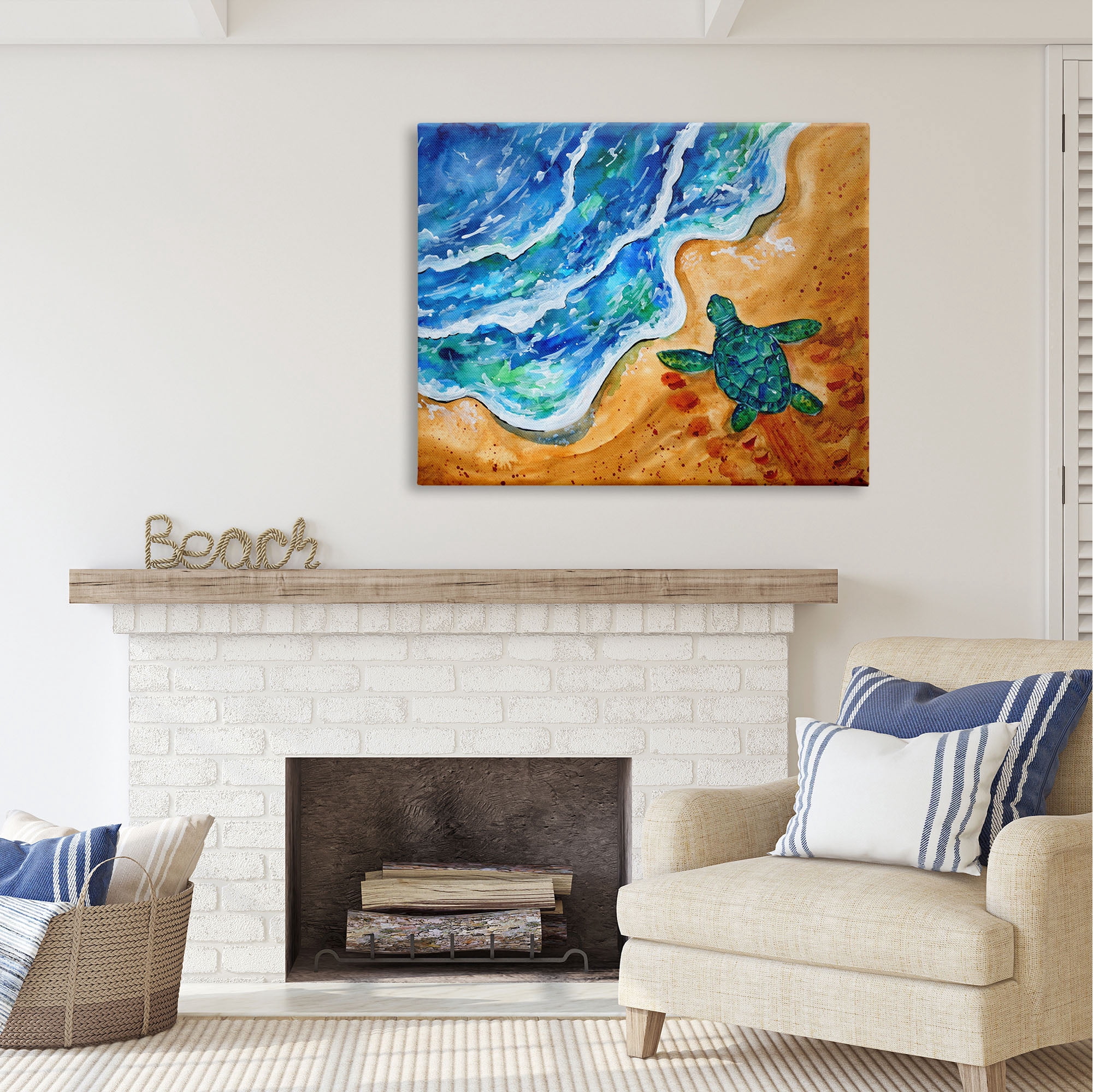 Stupell Industries Abstract Turtle on Shore Animals & Insects Painting Gallery Wrapped Canvas Print Wall Art, 48 x 36