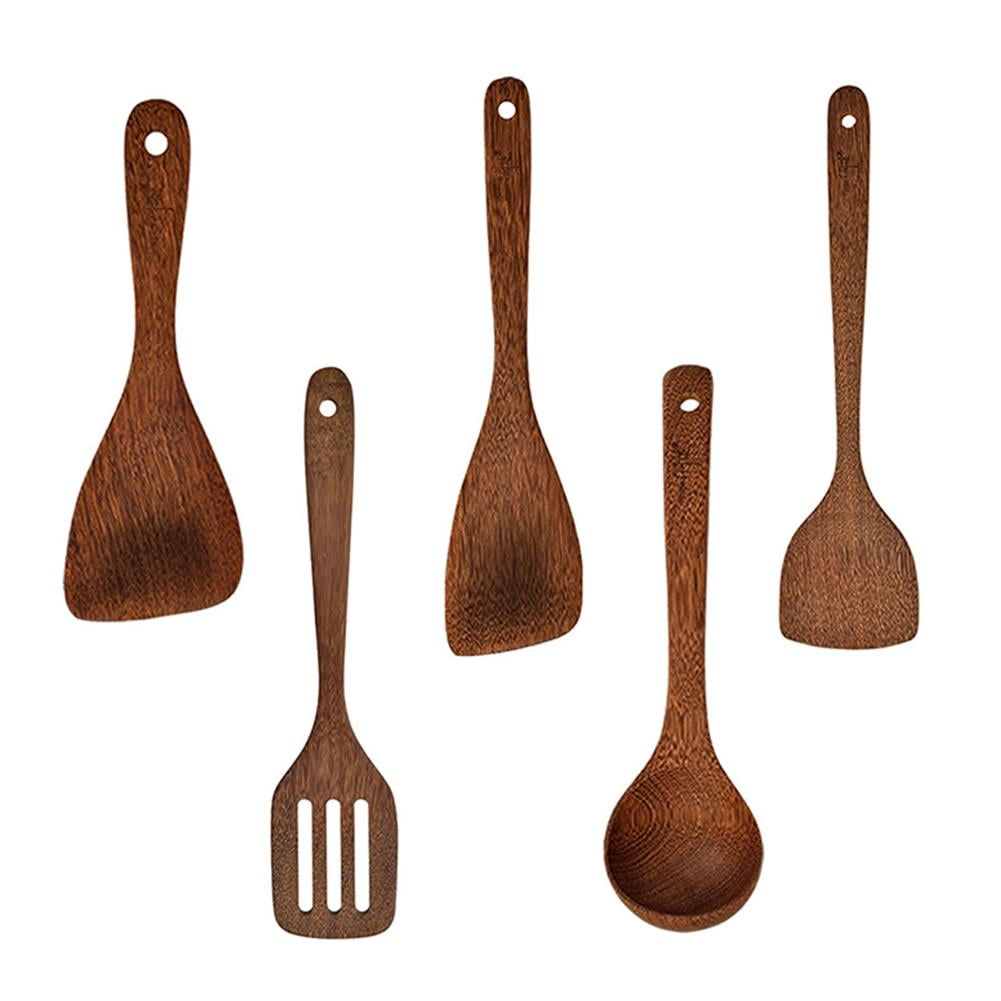 5pcs Wooden Kitchen Utensils Set Acacia Wood Kitchen Utensils Spoons Spatula Cooking Utensils Premium Set With Spoon And Slotted Spatula And Turner Spatula And Rice Scoop And Spatula Paddle Walmart Com