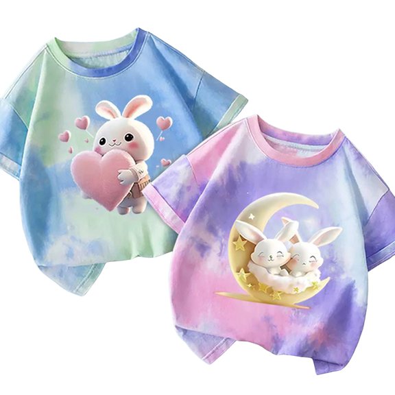 Gubotare Girls Graphic Tees Girls' Casual Short Sleeve T Shirts Kids' Loose Soft Tops Tees Blouses (F,Size 4-5 Years)